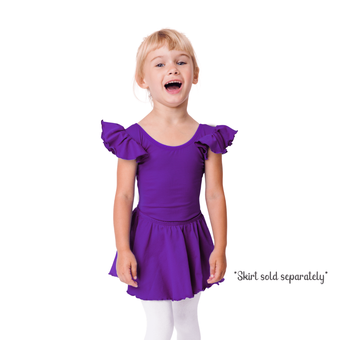 Purple Toddler & Girls Flutter/Ruffle Short Sleeve Leotard