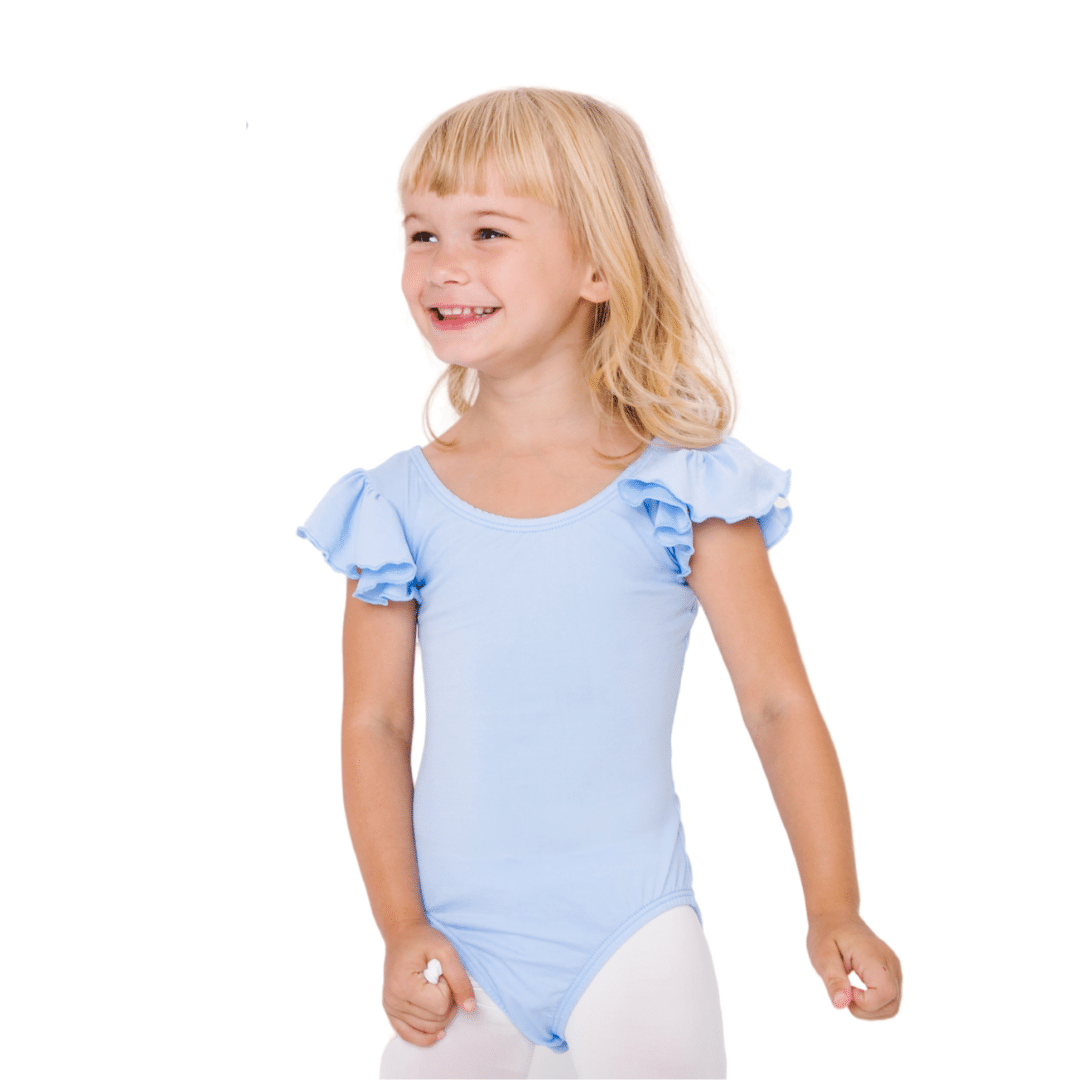 Light Blue Leotard with Flutter/Ruffle Short Sleeve for Toddler & Girls