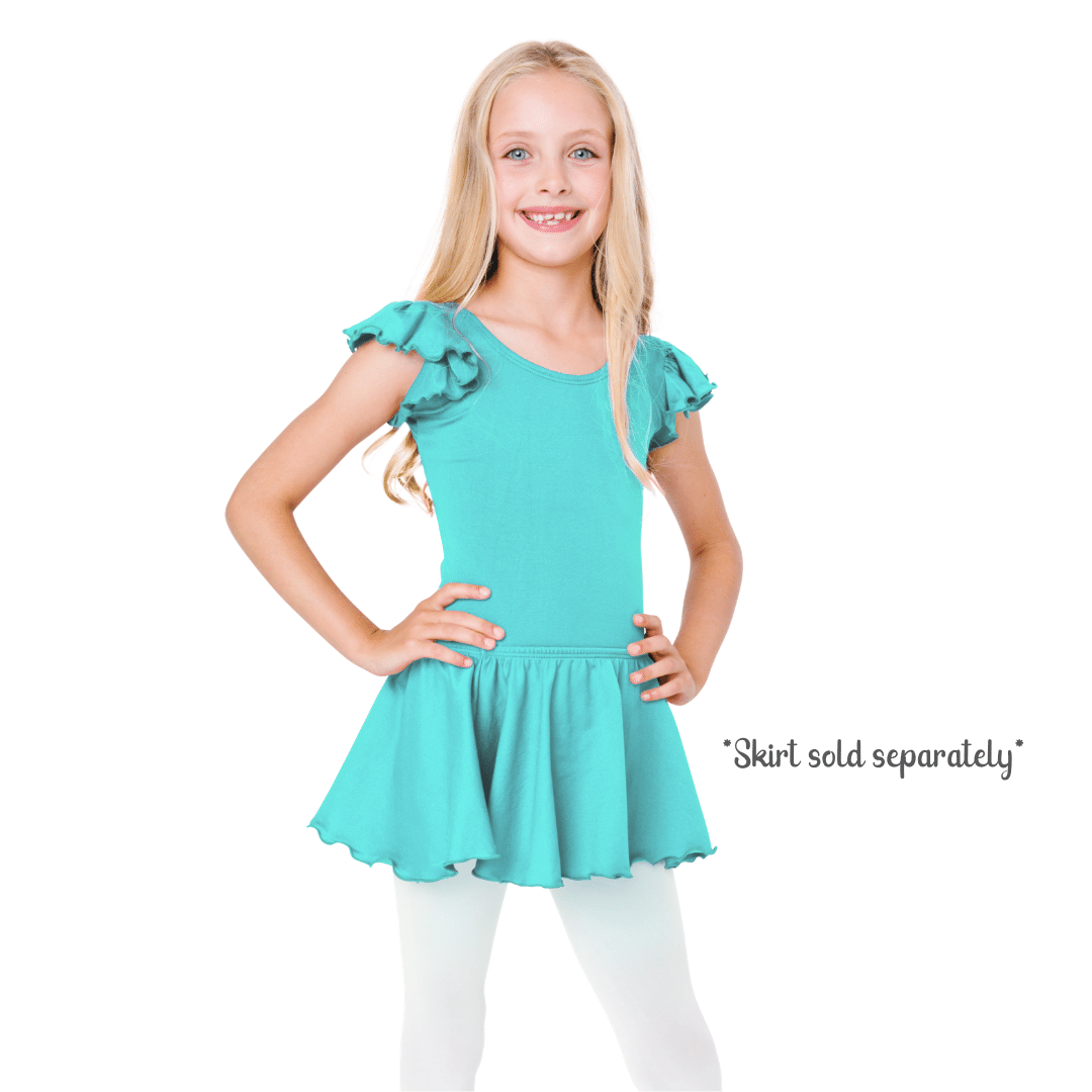 Icy Turquoise Leotard with Flutter/Ruffle Short Sleeve for Toddler & Girls