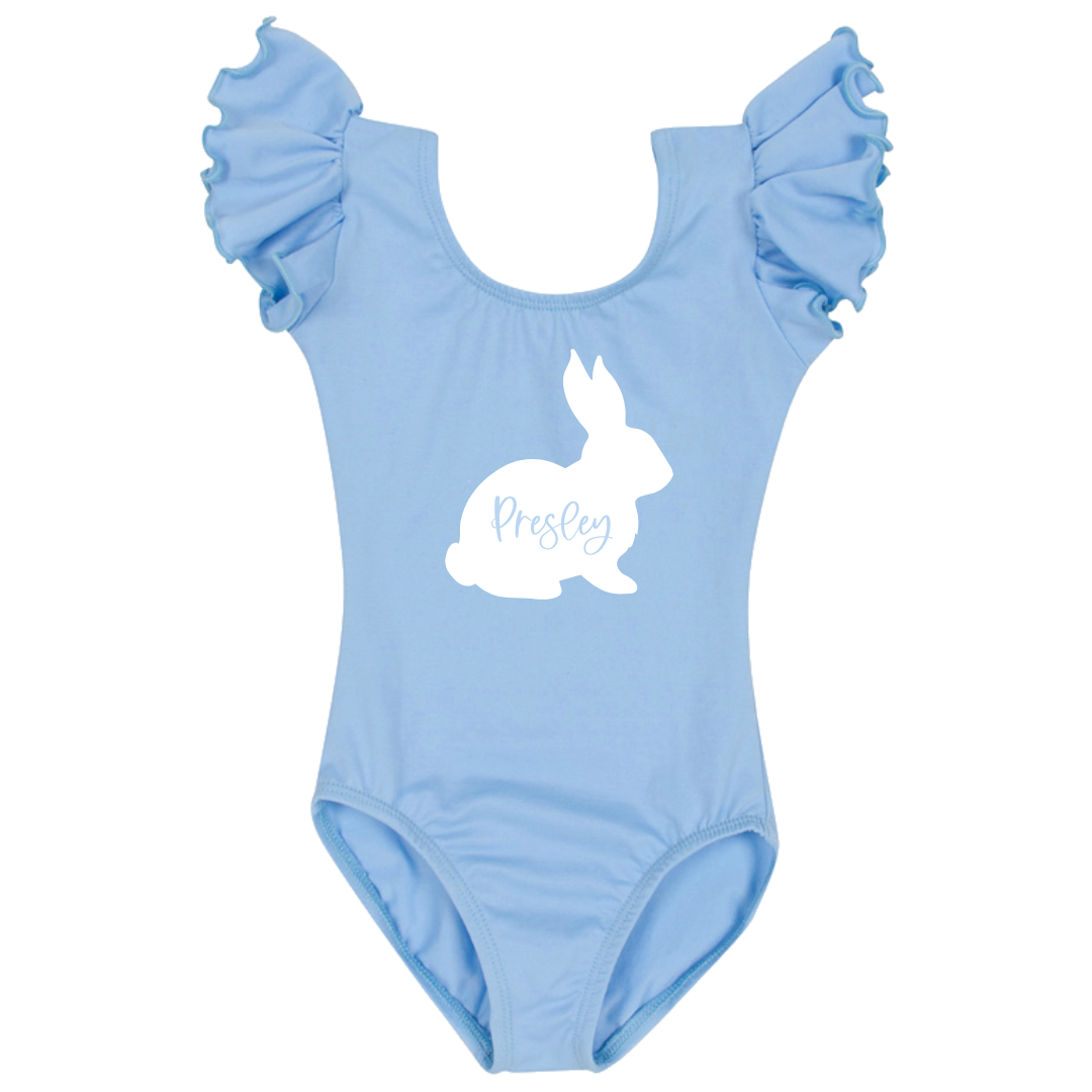 Little Cottontail Personalized Leotard with Flutter/Ruffle Short Sleeve for Toddler & Girls