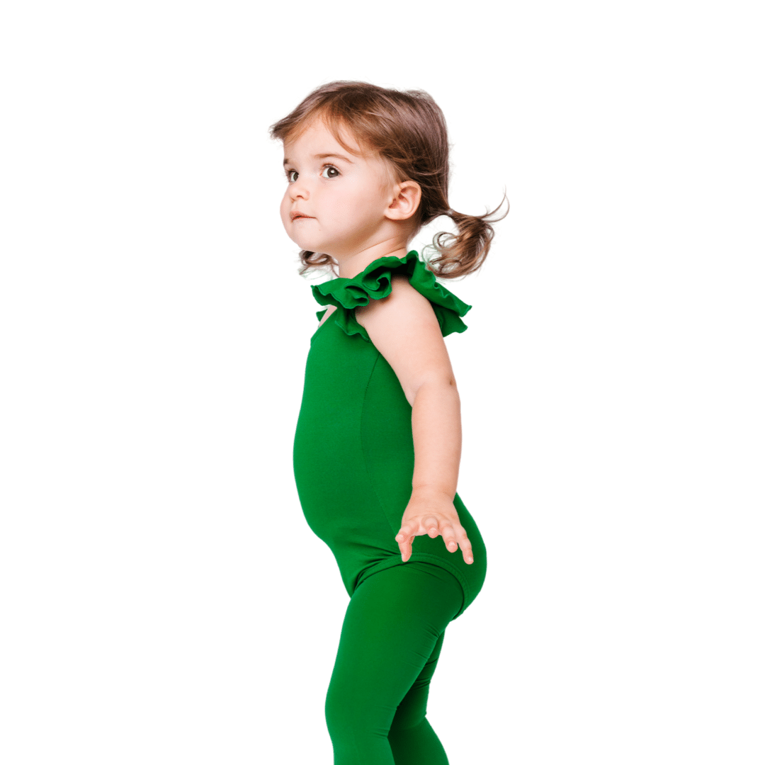 Green Leotard with Flutter/Ruffle Short Sleeve for Toddler & Girls